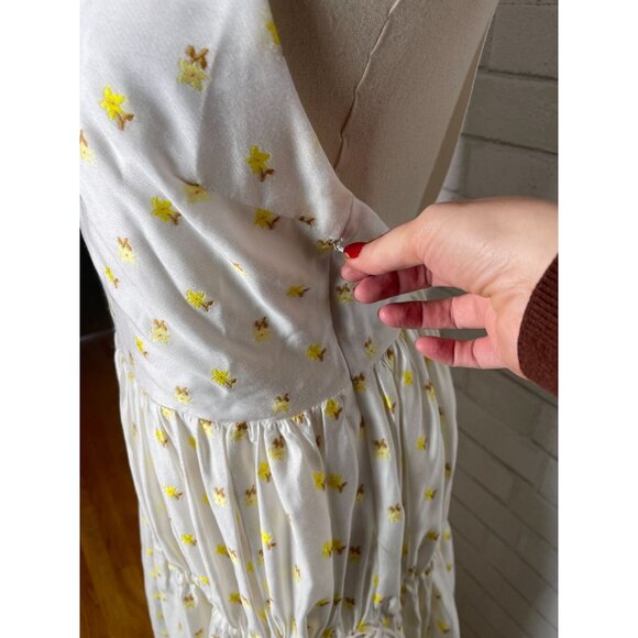 NEW! Stine Goya M Tulula Embroidered Daisy Midi Dress Open Back White Yellow - Picture 11 of 12